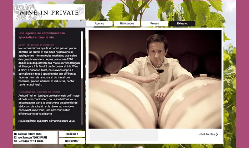 Site Internet WINE IN PRIVATE - vue 2