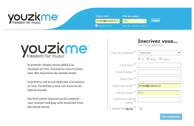 Site Internet YOUZIKME - vue 2