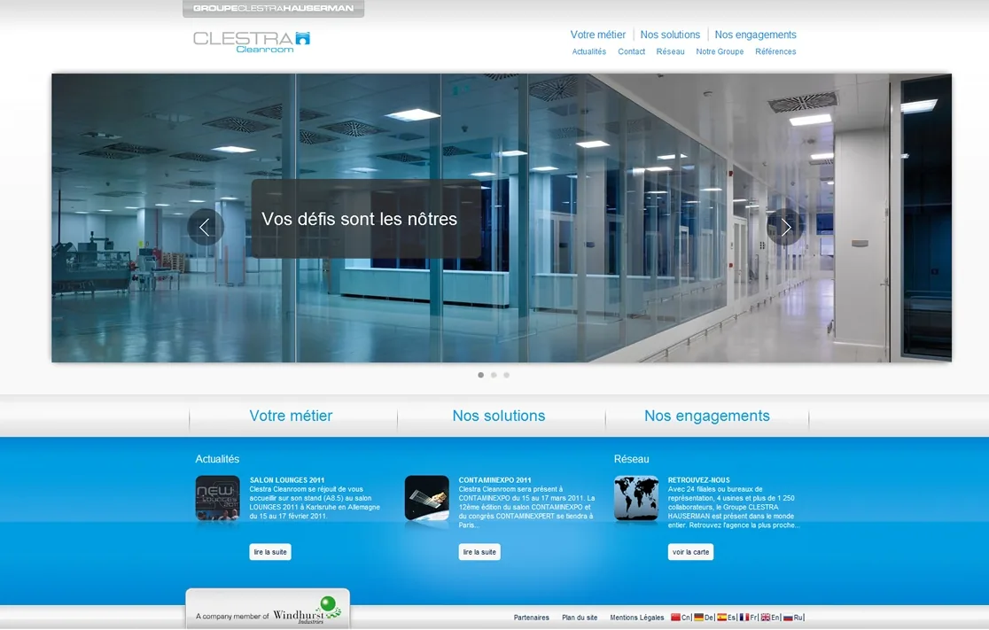 Site Internet CLESTRA CLEANROOM - vue 2